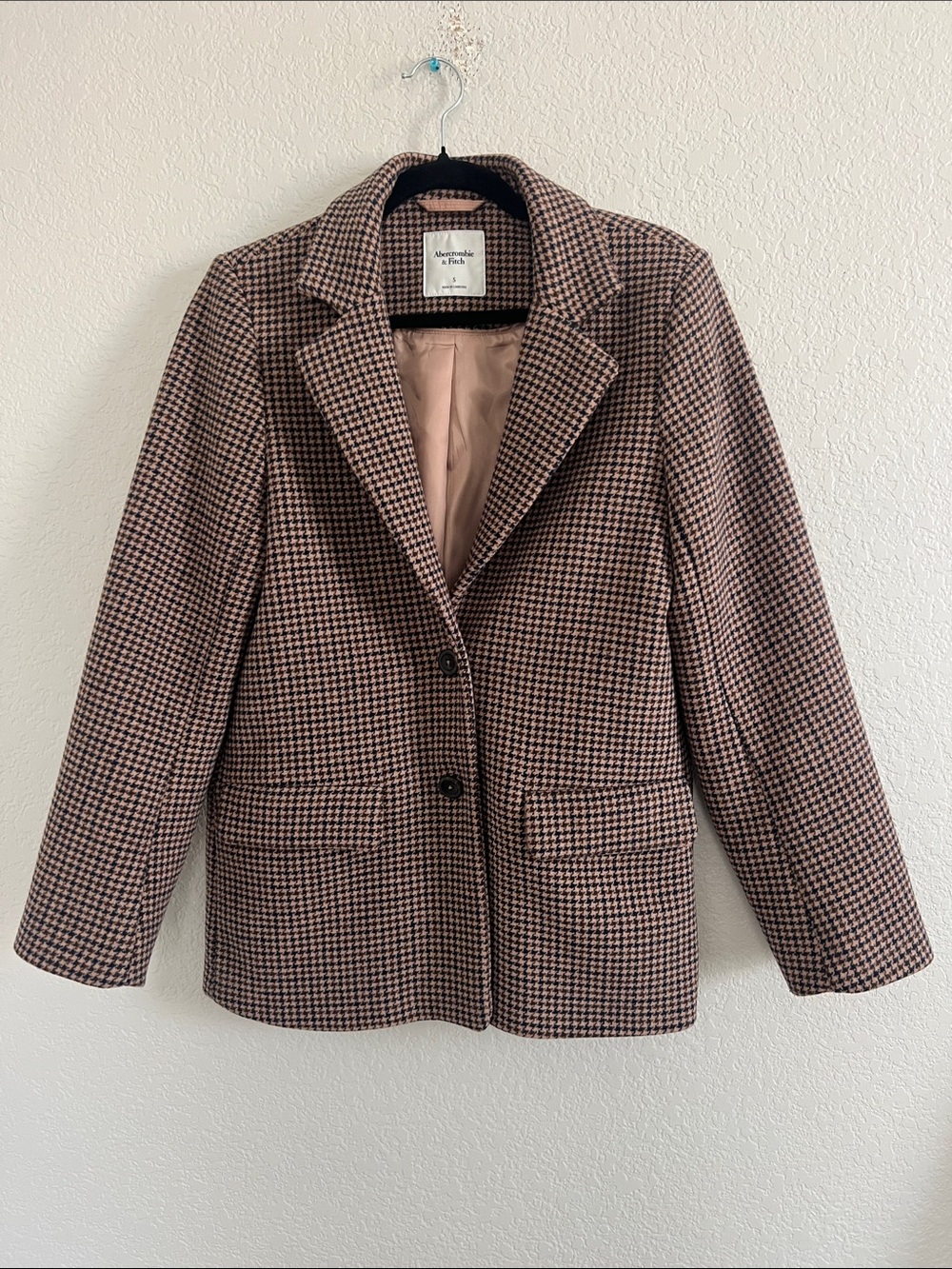 Abercrombie & Fitch Houndstooth Wool Blend Single Breasted Blazer Size S